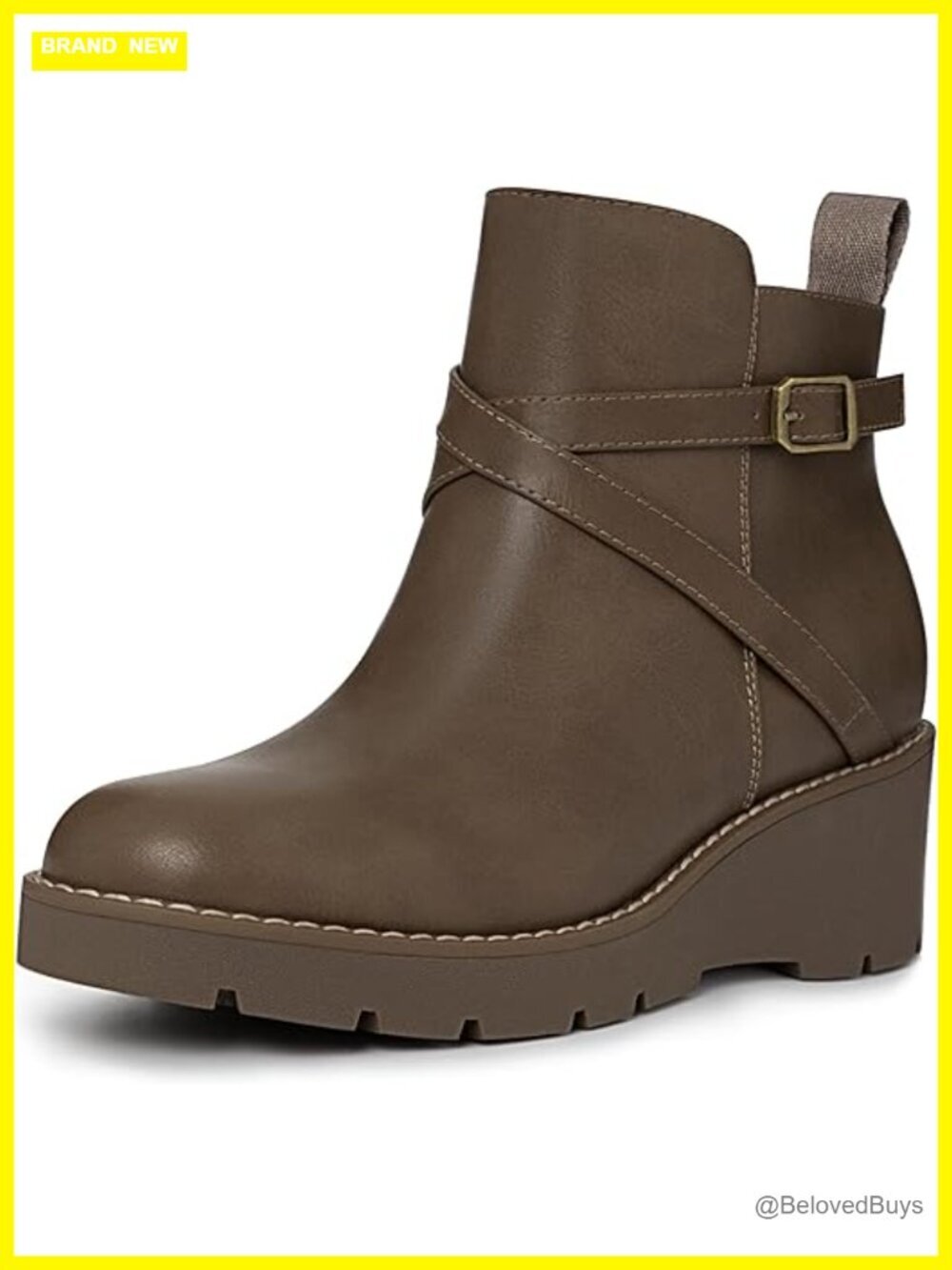 Wedge Ankle Boots Fashion Platform Lug Sole Buckle Short Booties Side Zipper